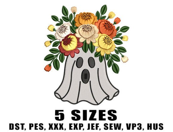 Floral Sheet Ghost Embroidery Design