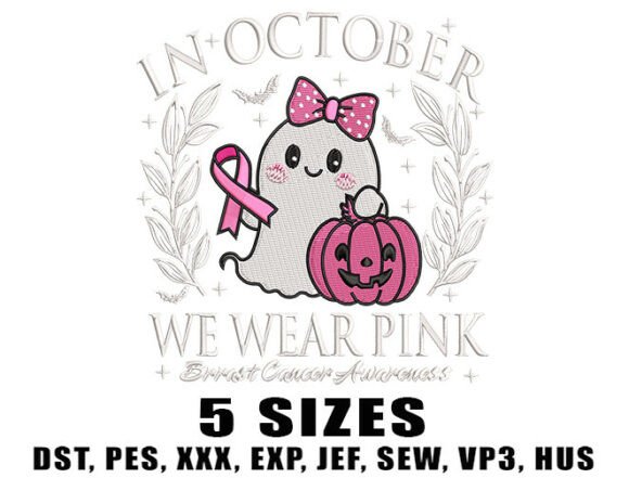 Ghost Cancer Ribbon Embroidery Design