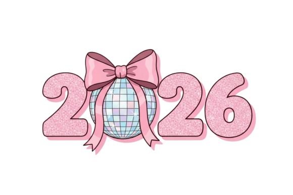 Glittery 2026 with Disco Ball Bow