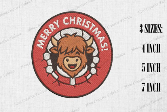 Merry Christmas Cute Highland Cow: A Charming Embroidery Design for Festive Personalization