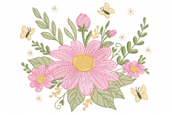 Pink Flower: A Timeless Embroidery Motif for Romantic, Vintage, and Garden-Inspired Creations