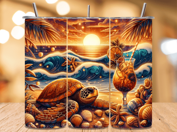 Sunset Beach Tropical Sea Turtle Tumbler Wrap Design