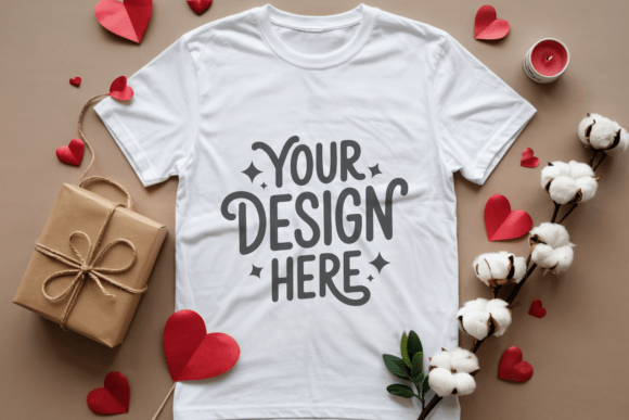 Valentine C1717 Flat Lay T-Shirt Mockup: A Minimalist, Romantic Design Essential for Creators