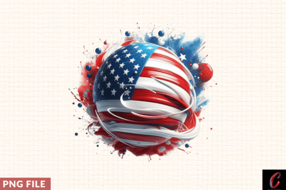 Watercolor 4th of July Flag Circle PNG